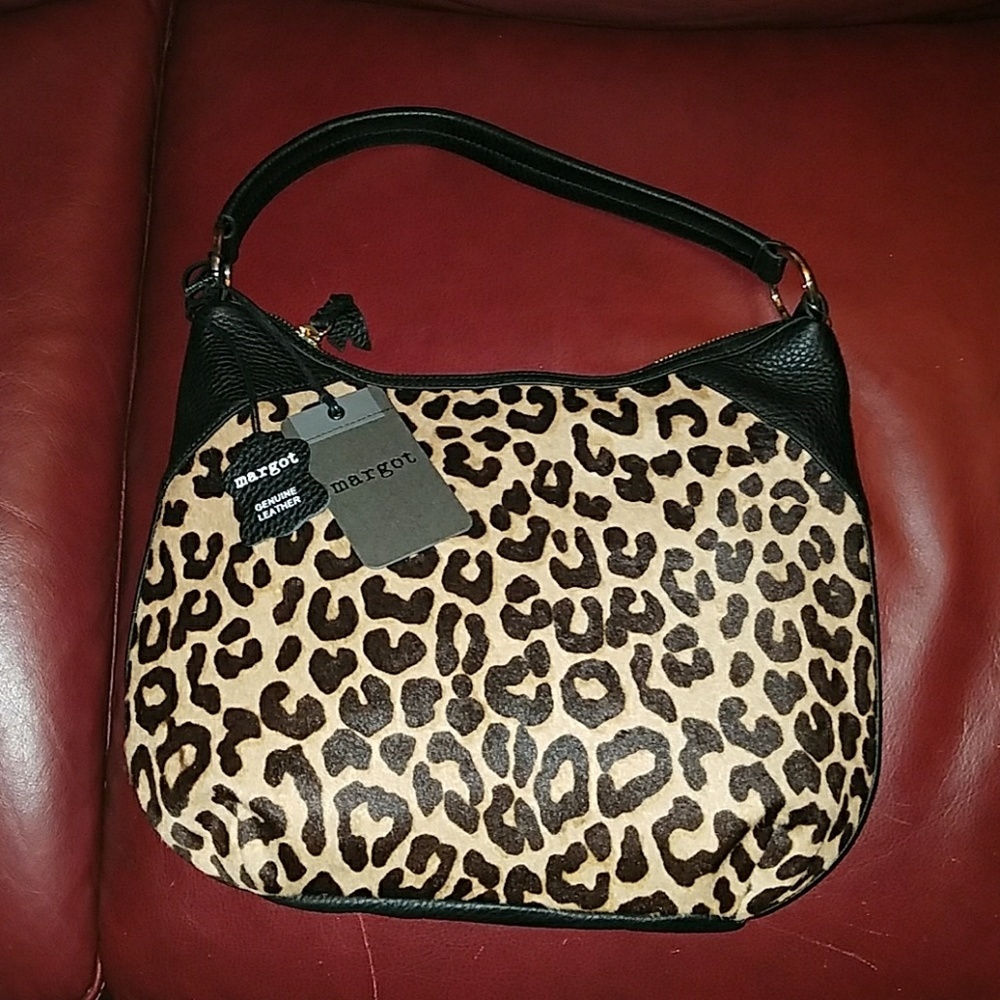 Black Leather and Animal Print Purse NWT